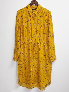 Lauren Ralph Lauren Button Down Shirt Womens 16 Yellow Floral Long Sleeve